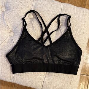 PINK Victoria's Secret Black Shimmer Strappy Sports Bra Small